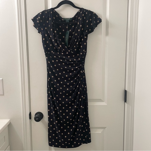 Lauren Ralph Lauren Dresses & Skirts - SALE! NWT Lauren Ralph Lauren Polka Dot Ruched Faux Wrap Dress V Neck Size 2